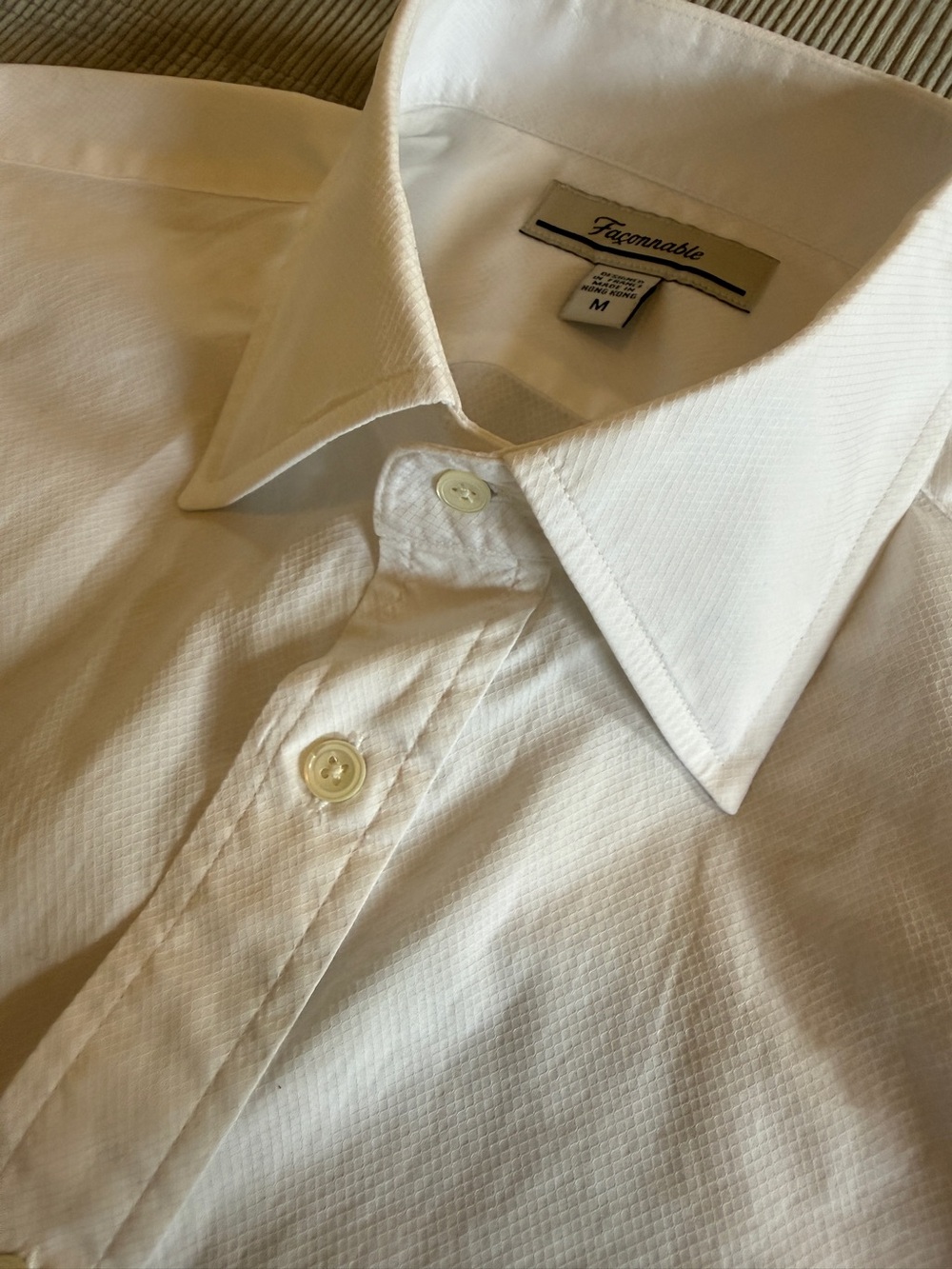 Faconnable Men’s White Textured Long Sleeve Shirt – Size Medium